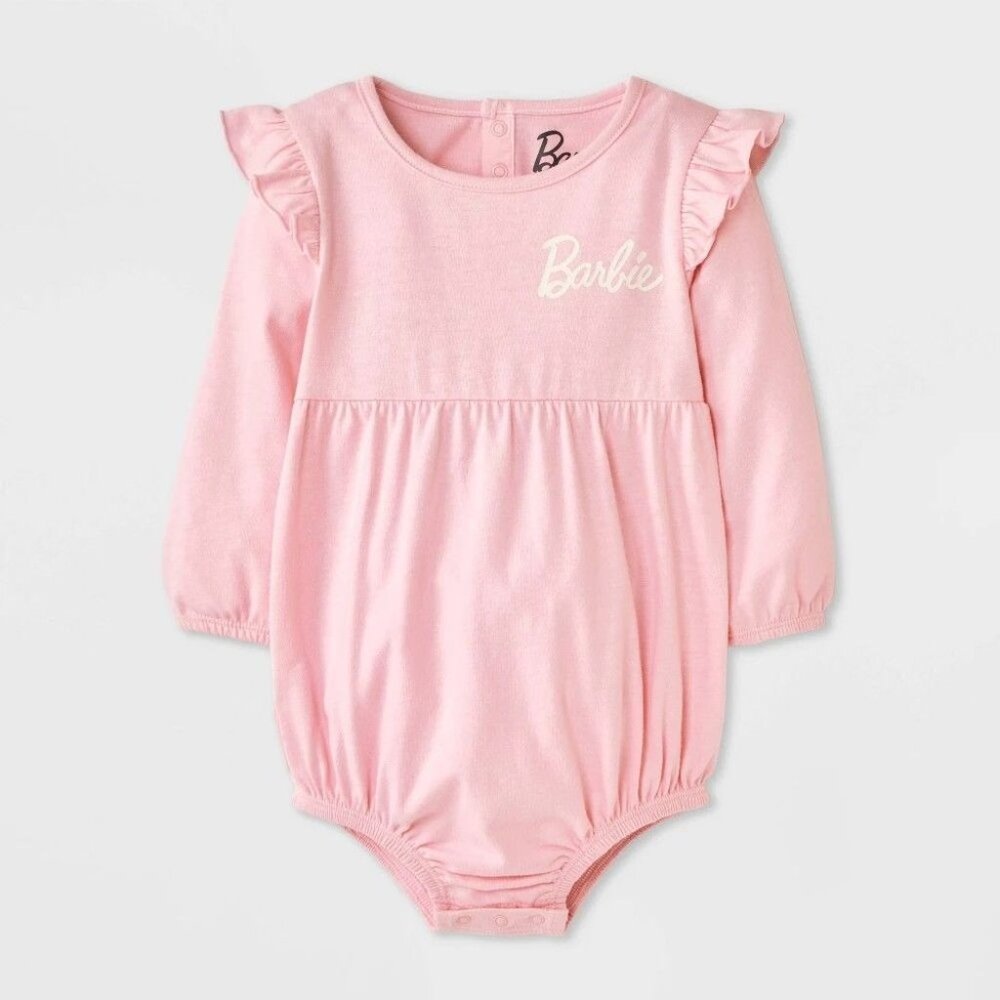 NWT Newborn Baby Girls' Barbie Long Sleeve Bubble Romper - Pink MSRP $14